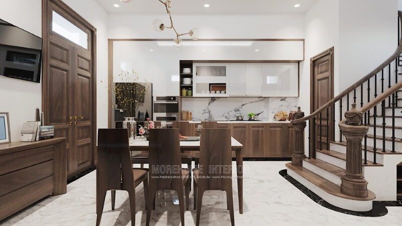 Tủ bếp trên được làm từ chất liệu gỗ công nghiệp acrylic bóng gương màu trắng, được thiết kế và sản xuất theo công nghệ hiện đại.